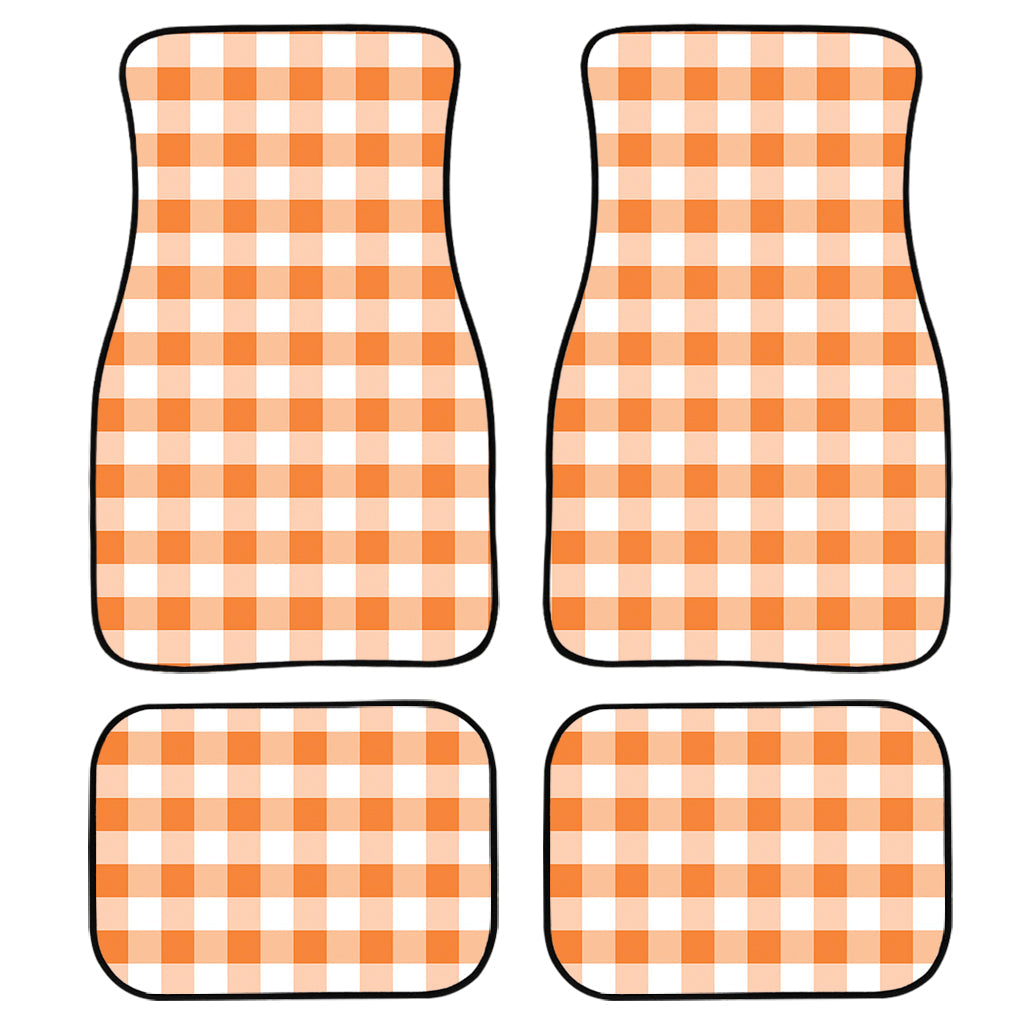 Orange And White Gingham Pattern Print Front And Back Car Floor Mats, Front Car Mat