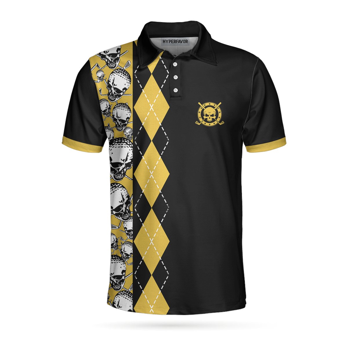 All Men Are Created Equal Then A Few Become A Golfer Polo Shirt, Black And Yellow Skull Golf Shirt For Men