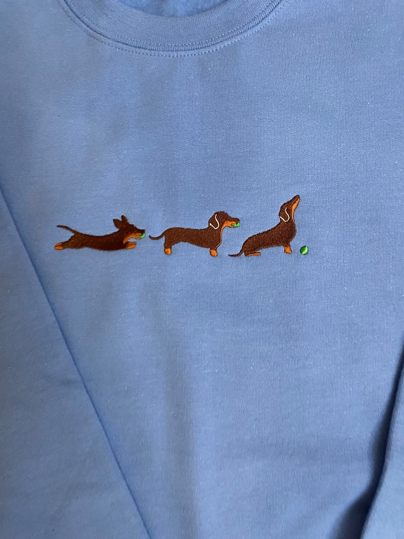 Dachshund With Ball Embroidered Sweatshirt 2D Crewneck Sweatshirt All Over Print Sweatshirt For Women Sweatshirt For Men Sws2967