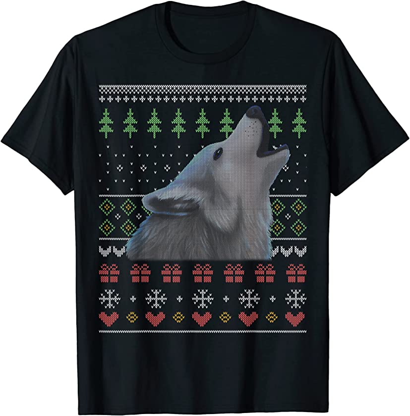 Wolf Ugly Christmas Pattern X-Mas Holiday Cute T-Shirt