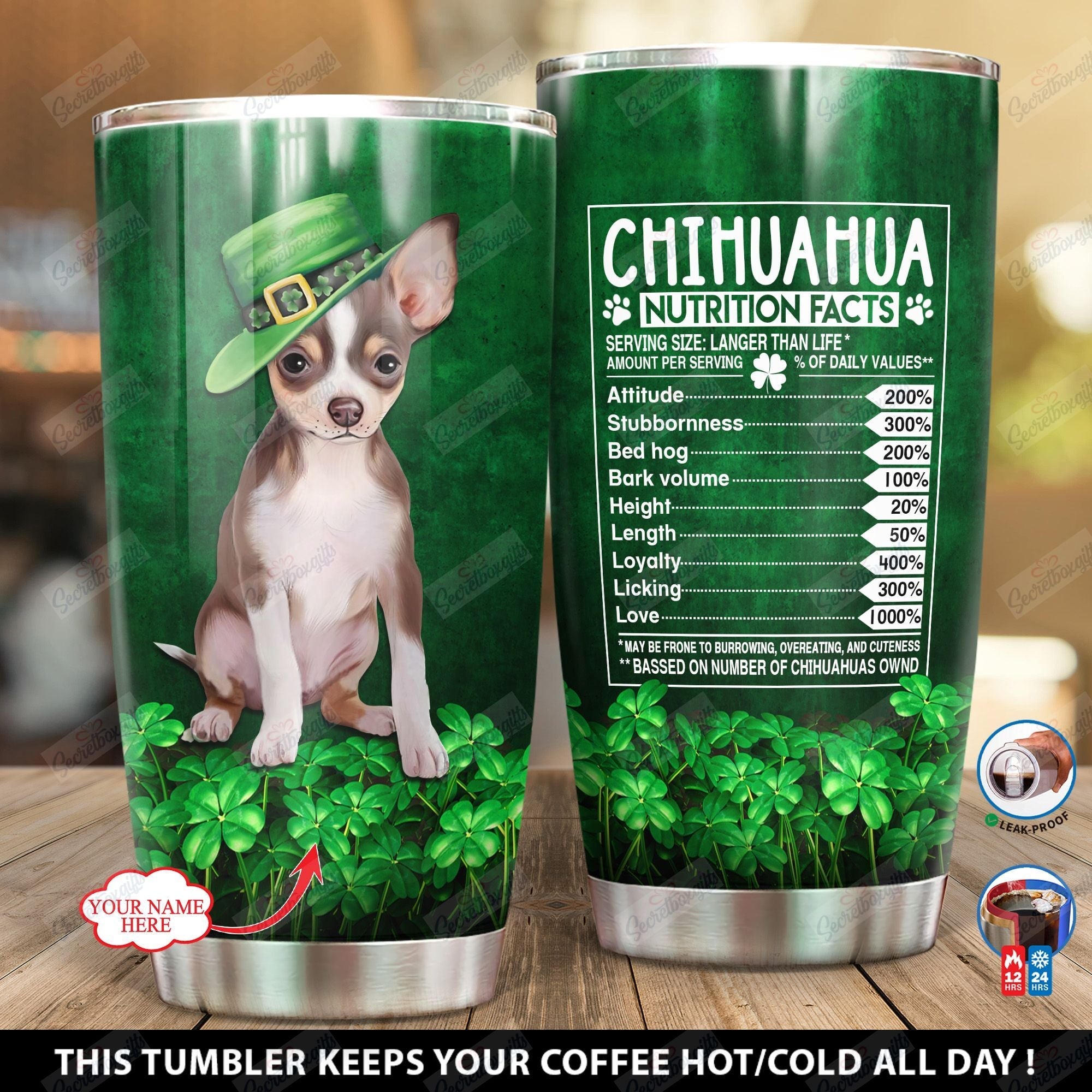 Personalized Chihuahua Puppy Shamrock Patricks Day Dd2512001Tl Stainless Steel Tumbler Customize Name, Text, Number