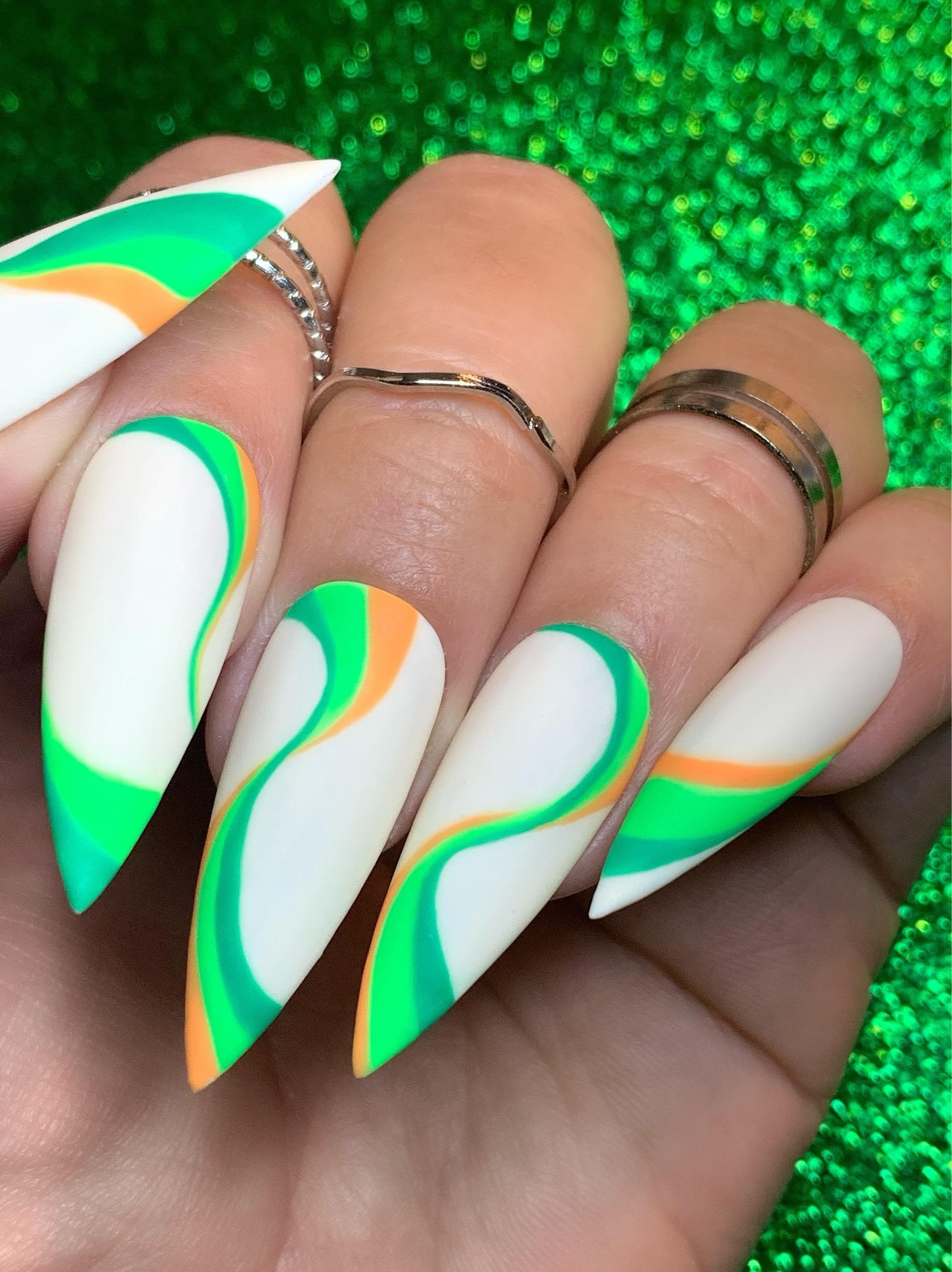 Swirls Nails/ St Patrick’s Day Press on Nails/ Glue On Nails