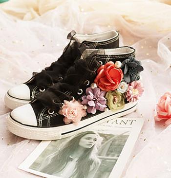 Microdeer 2022 High Quality Spring High Top Canvas Shoes Female Candy Color Sneakers Pearl Flower Students Sports Shoes Women Canvas Shoes