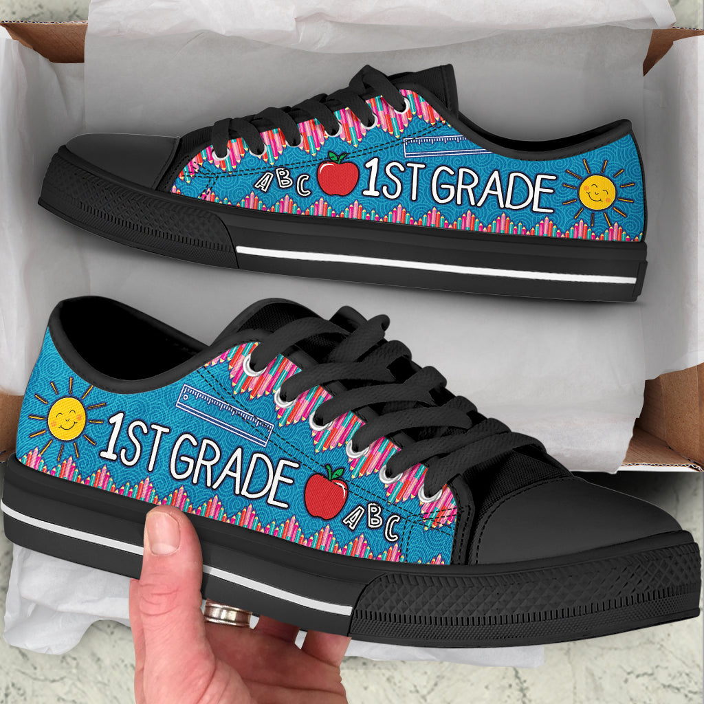 1St Grade Teacher Low Top Shoes Canvas Shoes School Shoes – Best Gift For Teacher Crayon Zig Zag Low Top