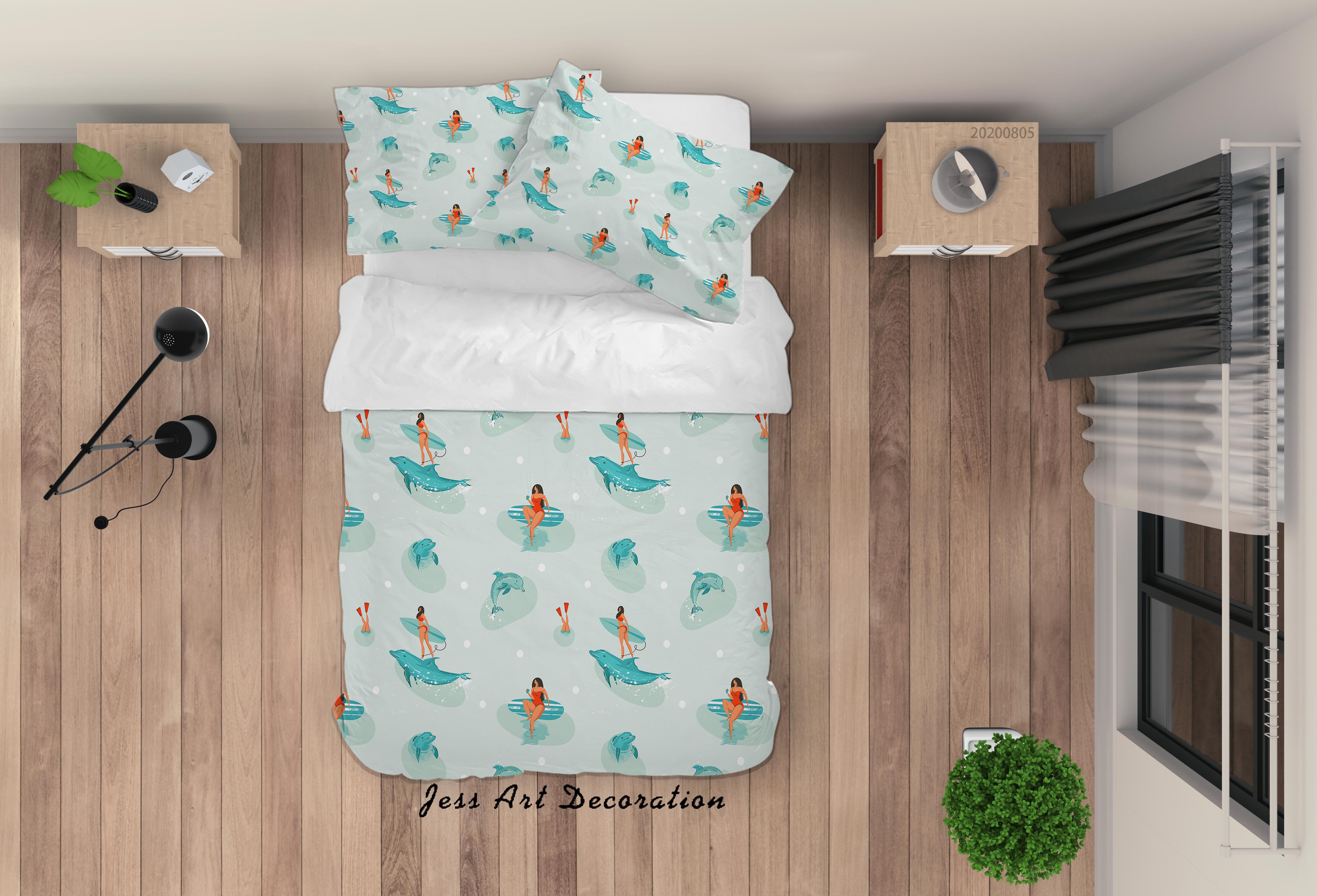 3D Cartoon Dolphin Surfing Girl Quilt Cover Set Bedding Set Duvet Cover Pillowcases Lxl 15