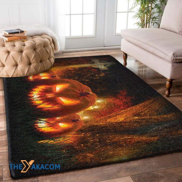 Pumpkin Seeing You Happy Halloween Rectangle Area Rug Floor Decor