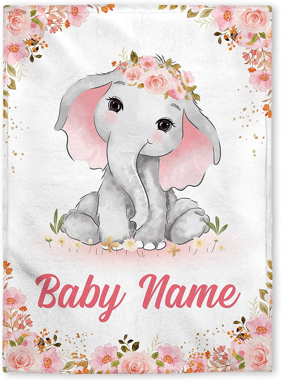 Personalized Baby Blankets, Newborn Elephants Plush Fleece 30X40 Baby Blanket With Name