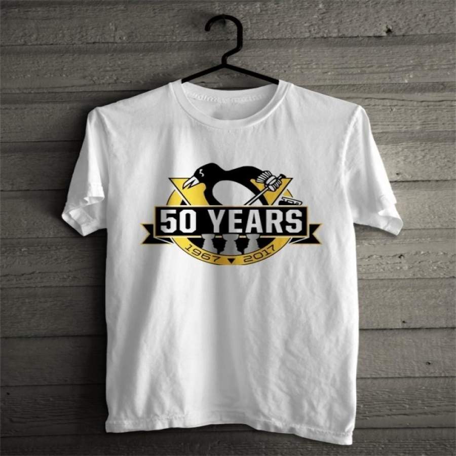 New Pittsburgh Penguins Unveil 50 Years Tee Men White Summer Mens Wild T-Shirt O Neck Loose Cotton Fashion Tops