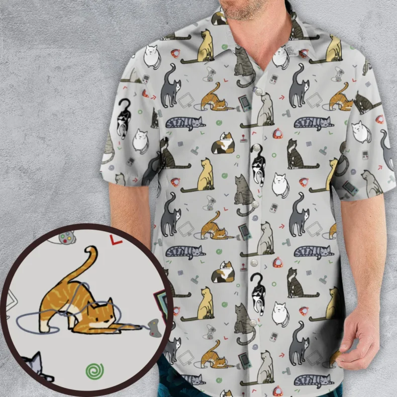 Cat The Gamer Pattern Hawaiian Shirt