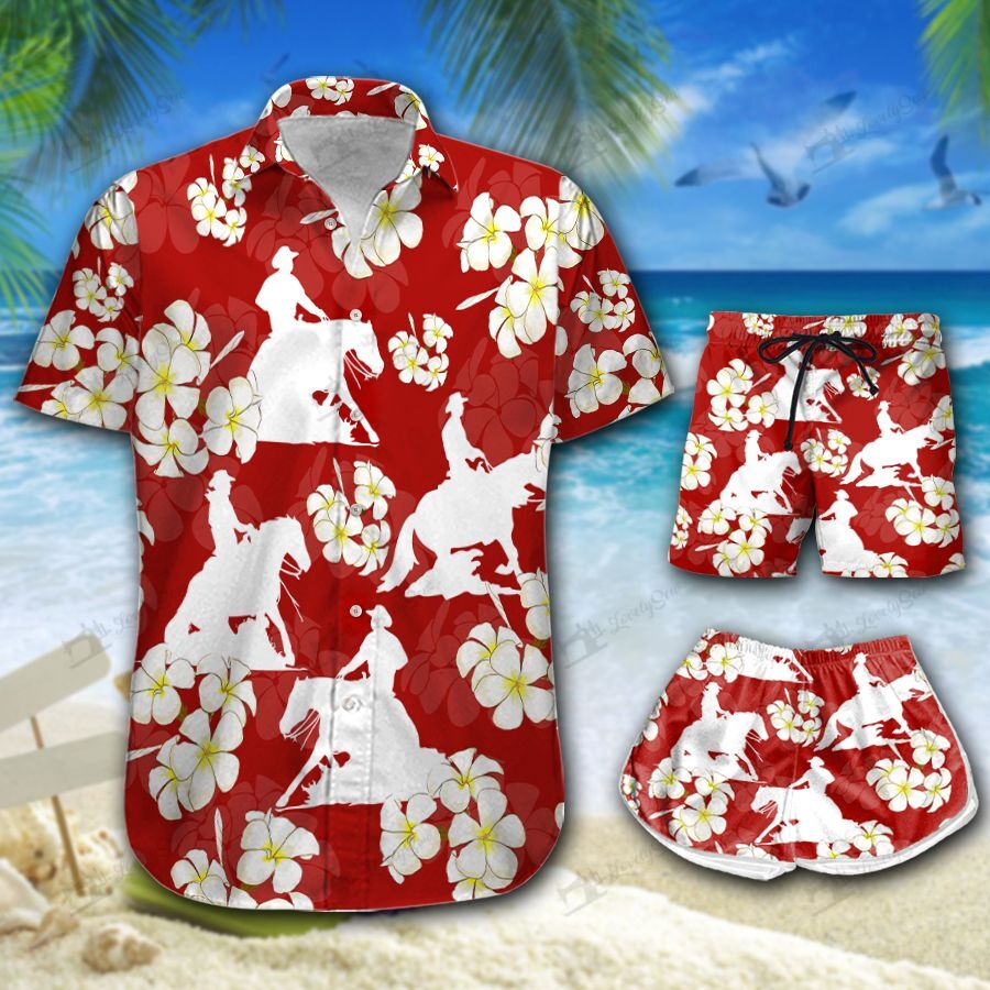 Reining Plumeria Hawaiian Shirt Shorts Ha107387