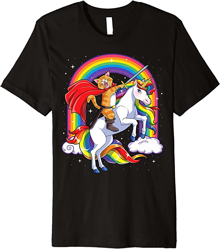 Cat Riding Unicorn Caticorn Kittycorn Kitty Kitten Lover Premium T-Shirt