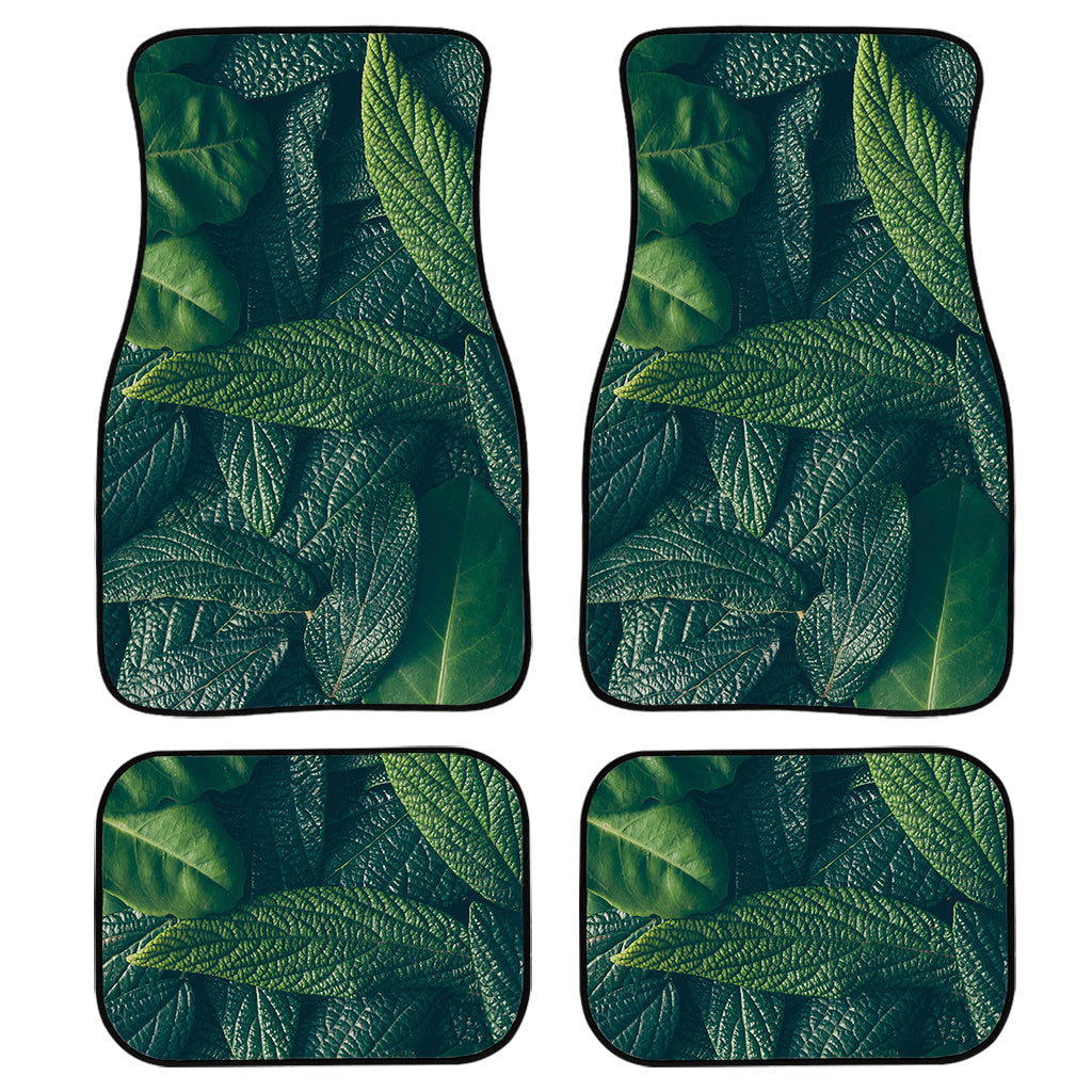 Green Leaves Print Front And Back Car Floor Mats, Front Car Mat