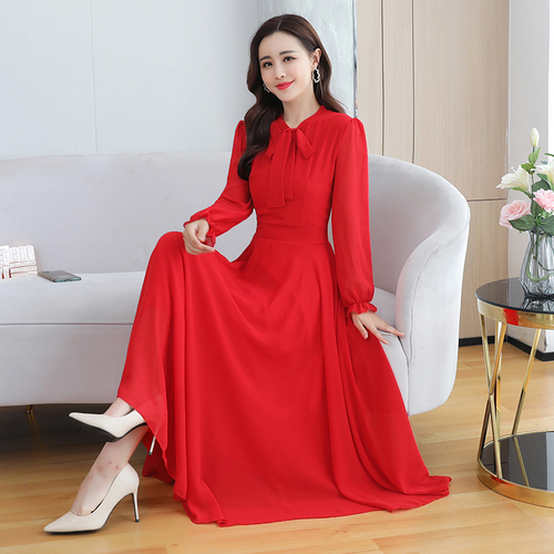 6 Colors Solid Chiffon Casual Beach Maxi Dresses 2022 Spring Elegant Long Sleeve Midi Dress Autumn Women Bodycon Party Vestidos alx