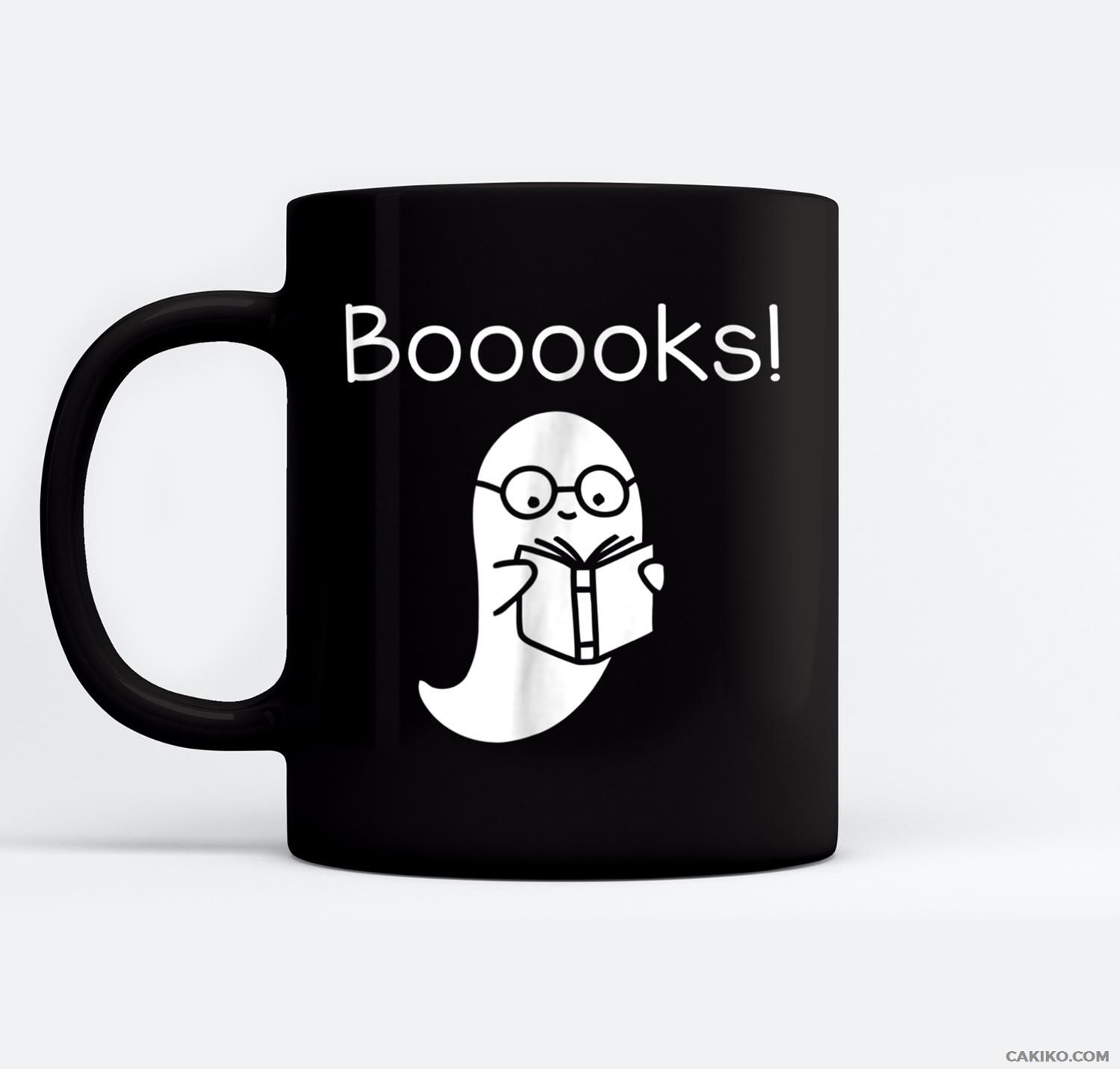 Booooks! Cute Ghost Reading Books Halloween Ceramic Coffee Black Mugs