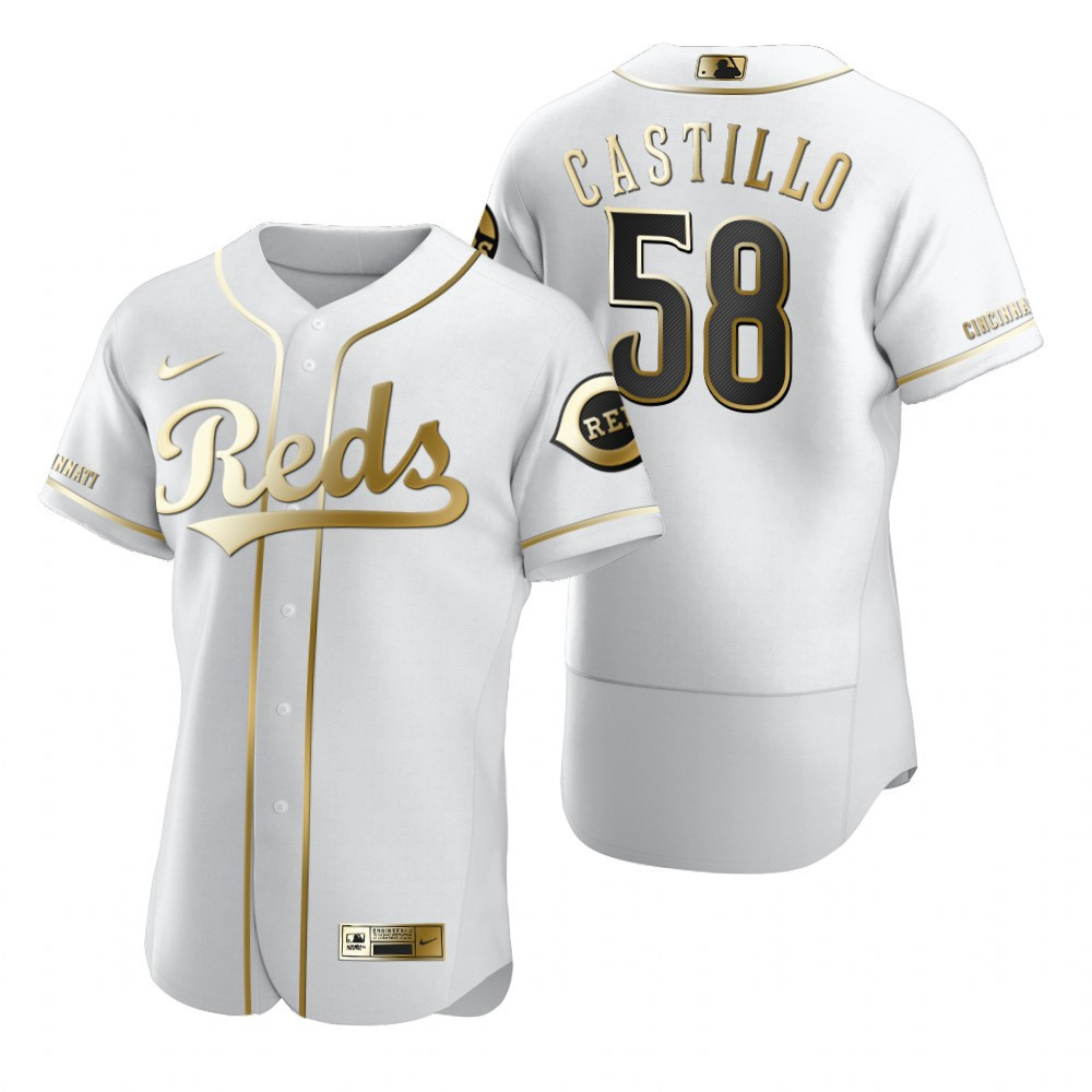 Cincinnati Reds #58 Luis Castillo MLB Golden Brandedition White Jersey Gift For Reds Fans