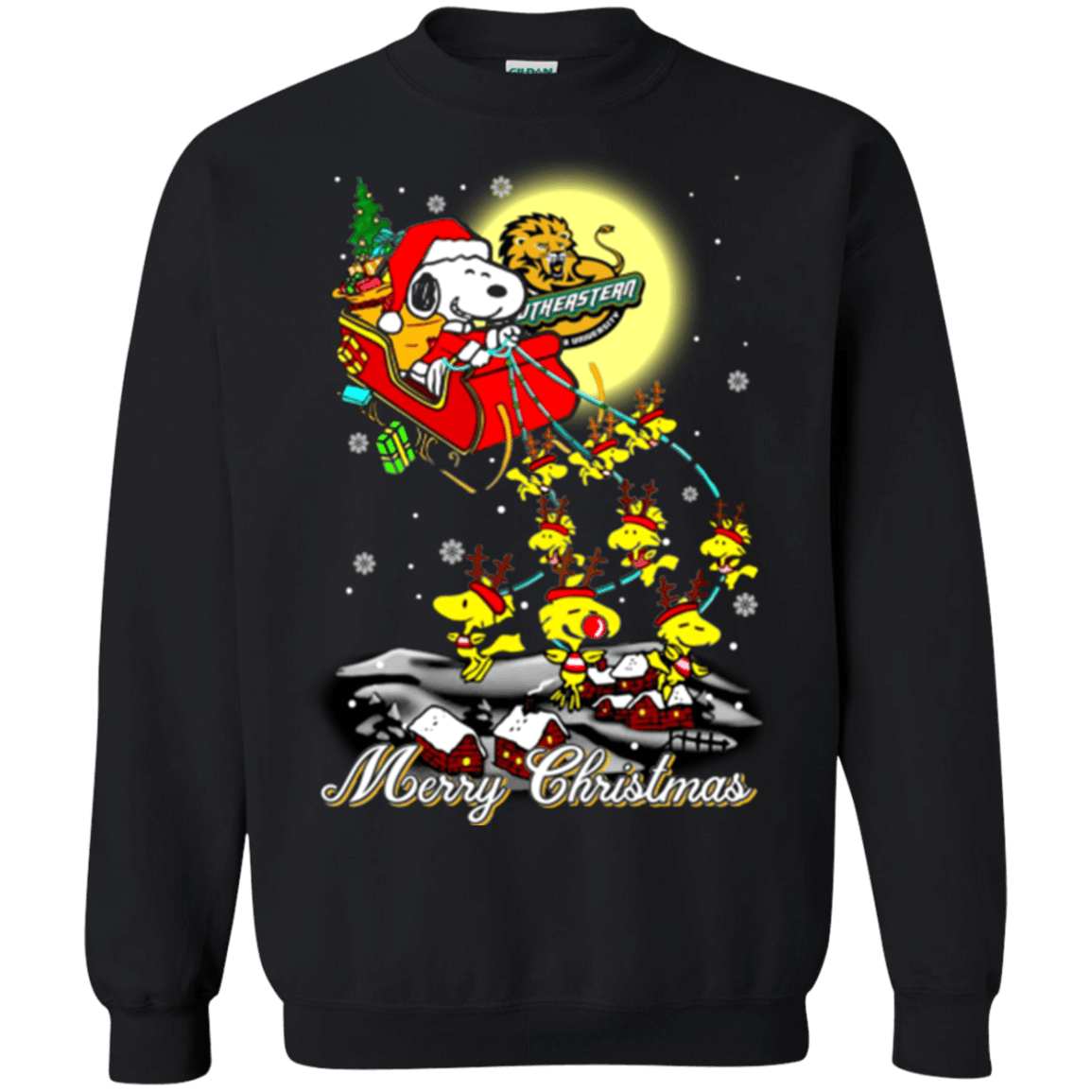 Excellent Southeastern Louisiana Lions Ugly Christmas Sweaters Santa Claus With Sleigh And Snoopy Sweatshirts