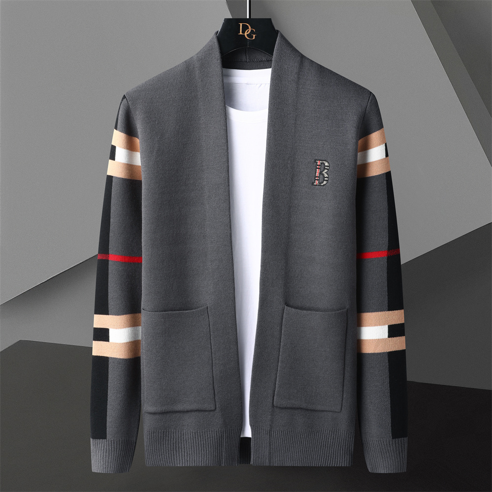 Autumn Winter Pocket Men Cardigan Fashion Brand Designer Cardigan Plus Size England Style Spliced Color Cardigan Knit Jacket alx