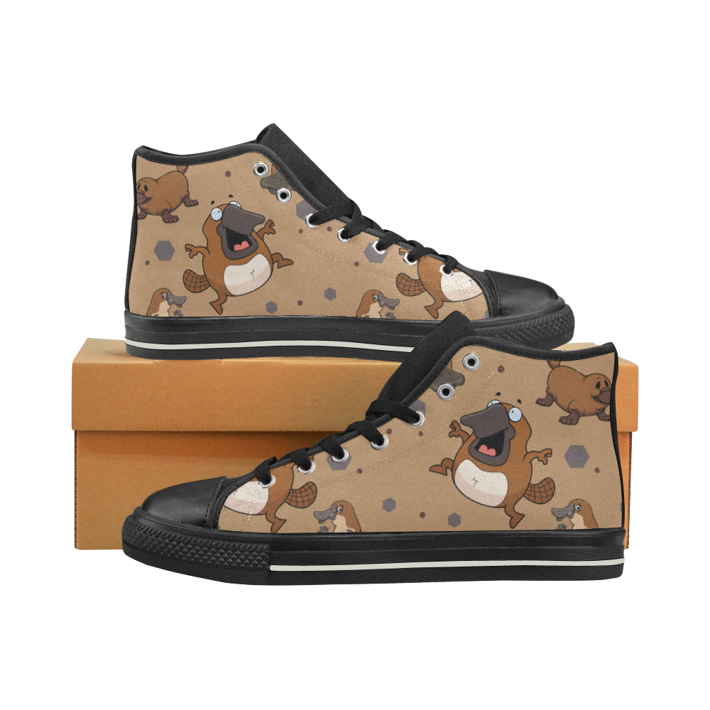 Platypus Pattern Black Women’s Classic High Top Canvas Shoes