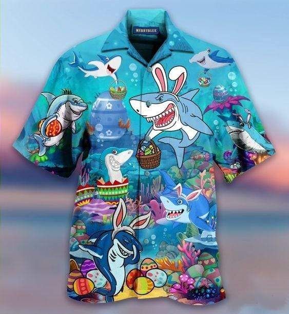 Waybackapparel Enjoy Easter With Sharks 3D Hawaiian Shirt