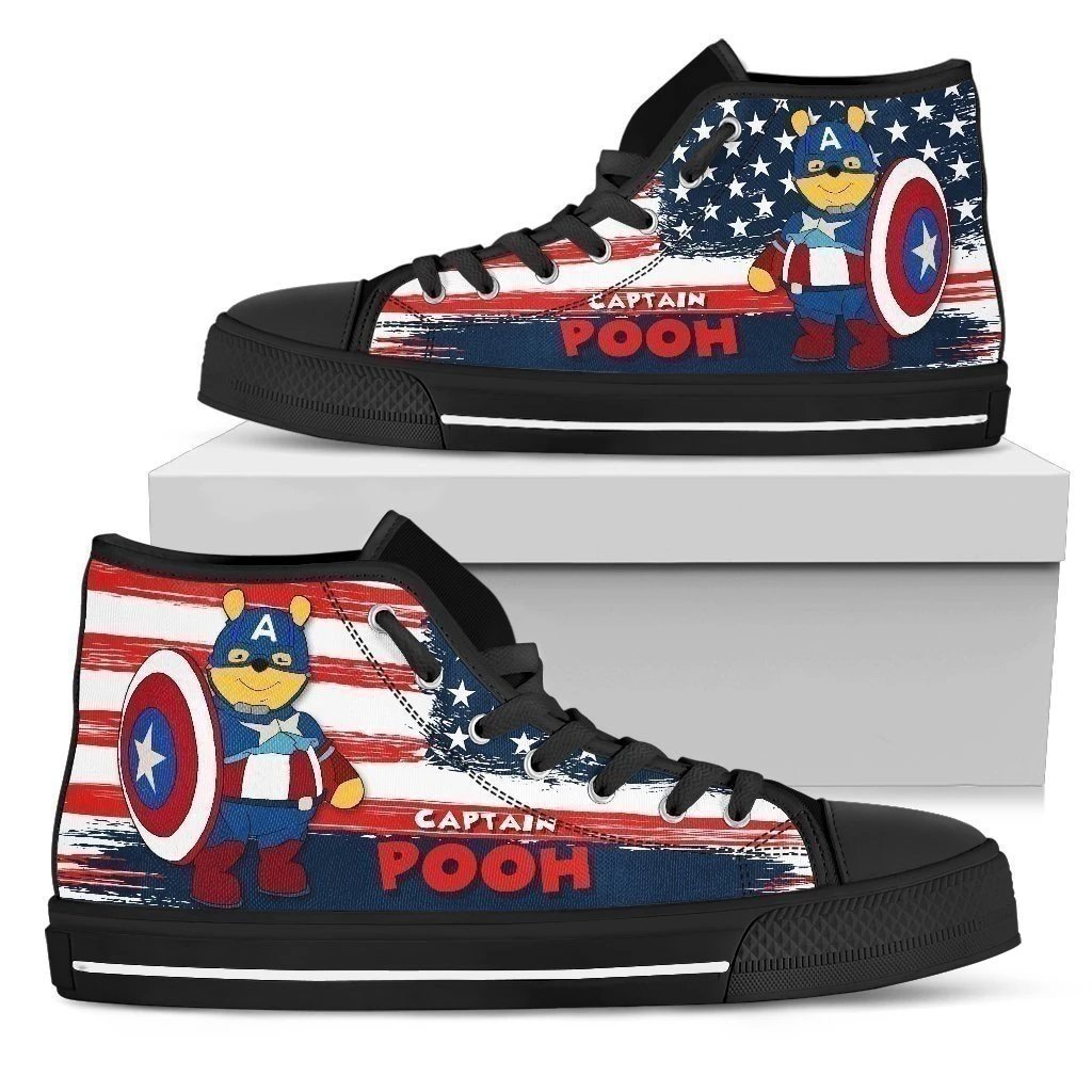 Captain Pooh Sneakers High Top Shoes American Flag