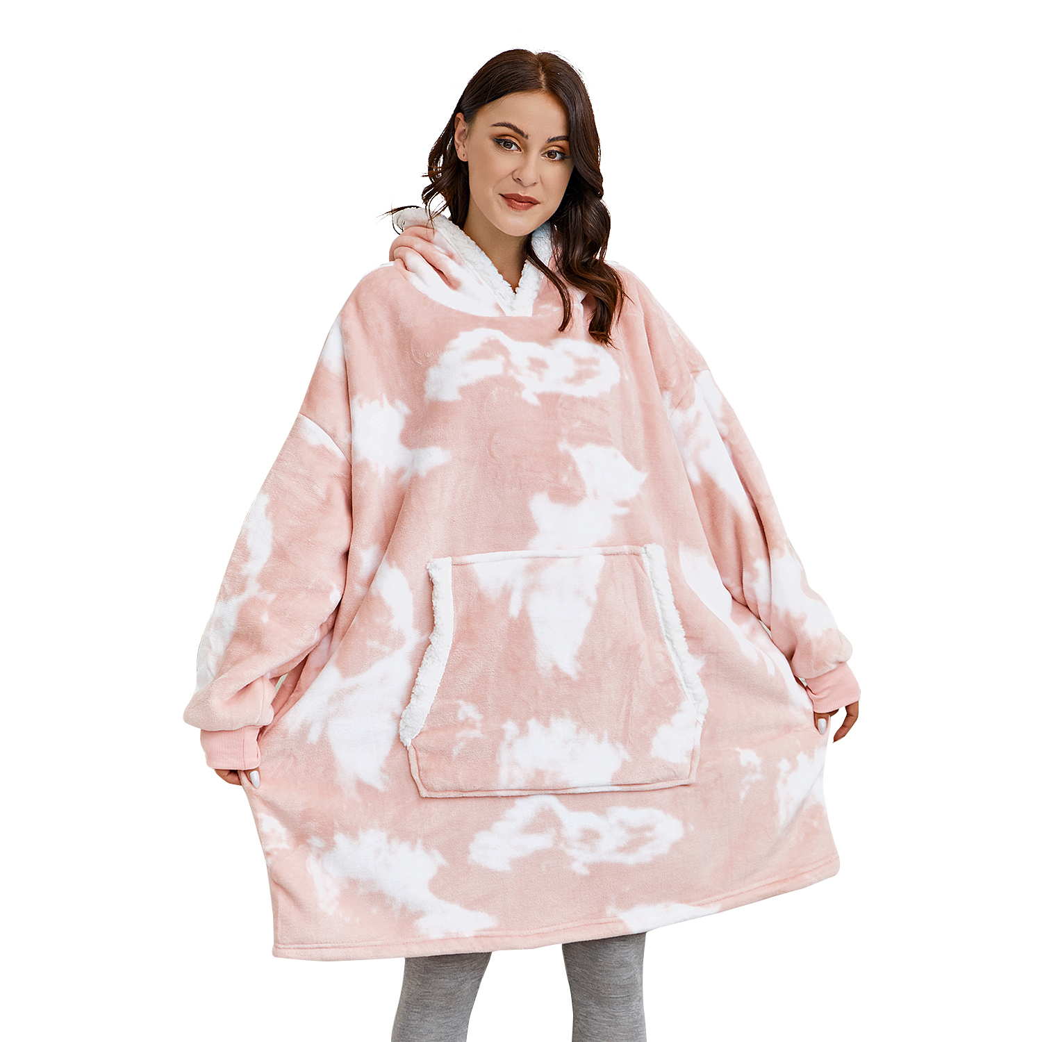 Tie Dye Hoodies Woman Pattern Oversized Hoodie Blanket with Sleeves Women Sweatshirt Winter Fleece Coat Casaco Feminino Inverno alx