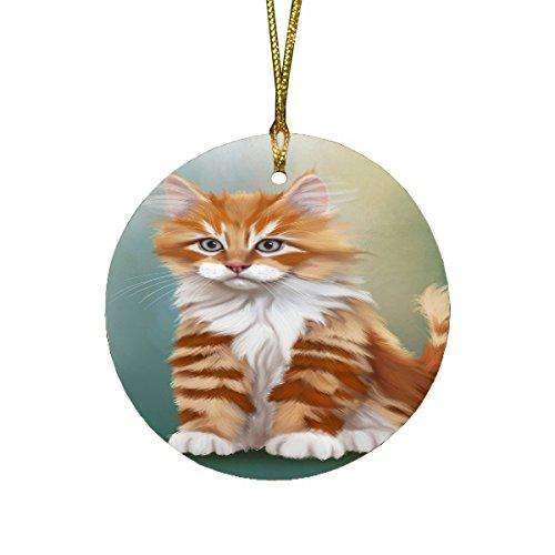 Orange White Kitten Cat Round Christmas Ornament