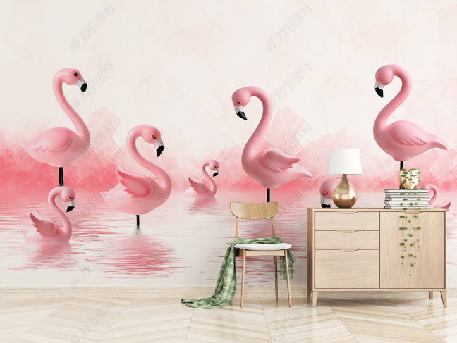 3D Watercolor Animal Flamingo Wall Mural Wallpaper Lqh 2