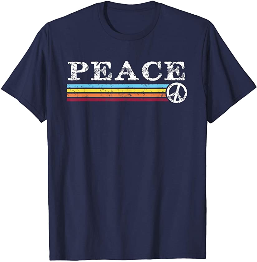 Vintage, Retro PEACE Hippy, Hippie T-Shirt with 70’s stripes T-Shirt