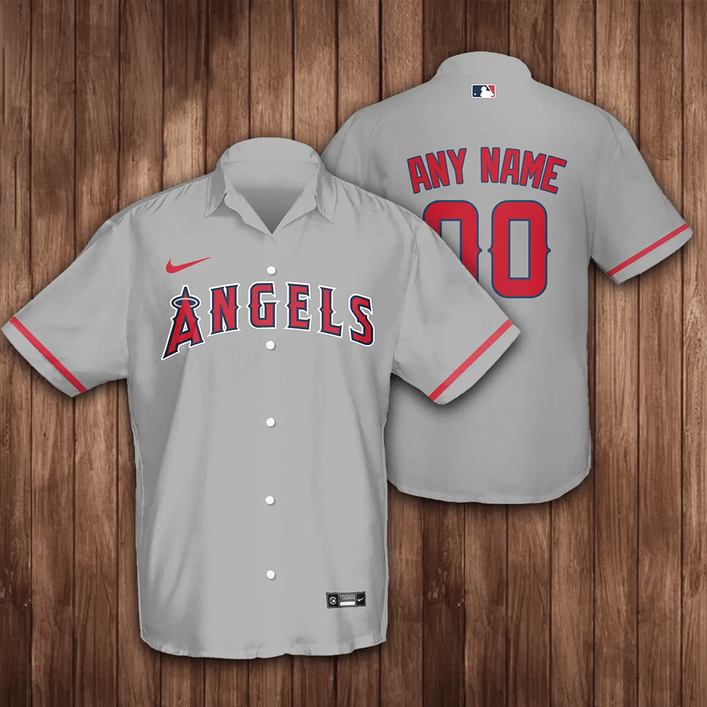 Personalized Los Angeles Angels Baseball All Over Print 3D Hawaiian Shirt - Grey Los Angeles x TheTeeHub Fashion