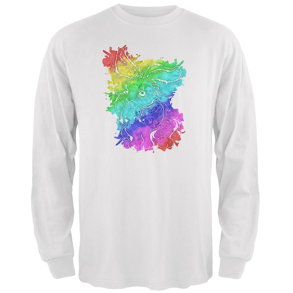 Rainbow Watercolor Easter Bunny Mens Long Sleeve T Shirt