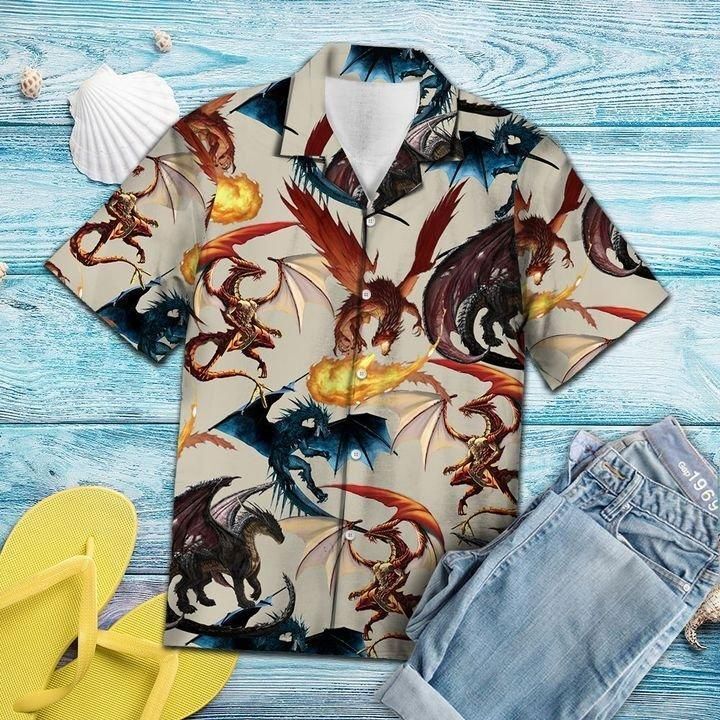 Viking Dragon Hawaiian Shirt   Unisex   Full Size   Adult   Colorful   Hw1442