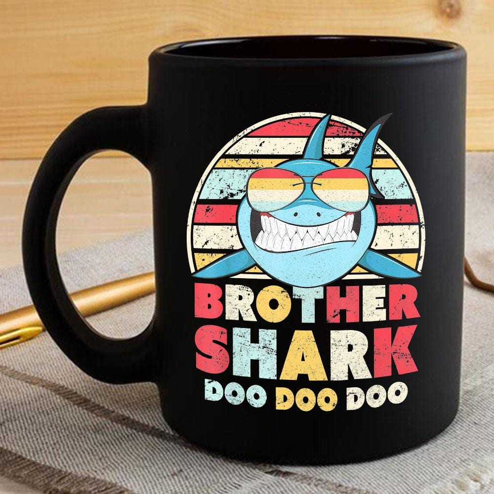 Vintage Retro Brother Shark Doo Doo Doo Coffee Mug Mens Custom Father’s Day Mother’s Day Gift Idea BPS613