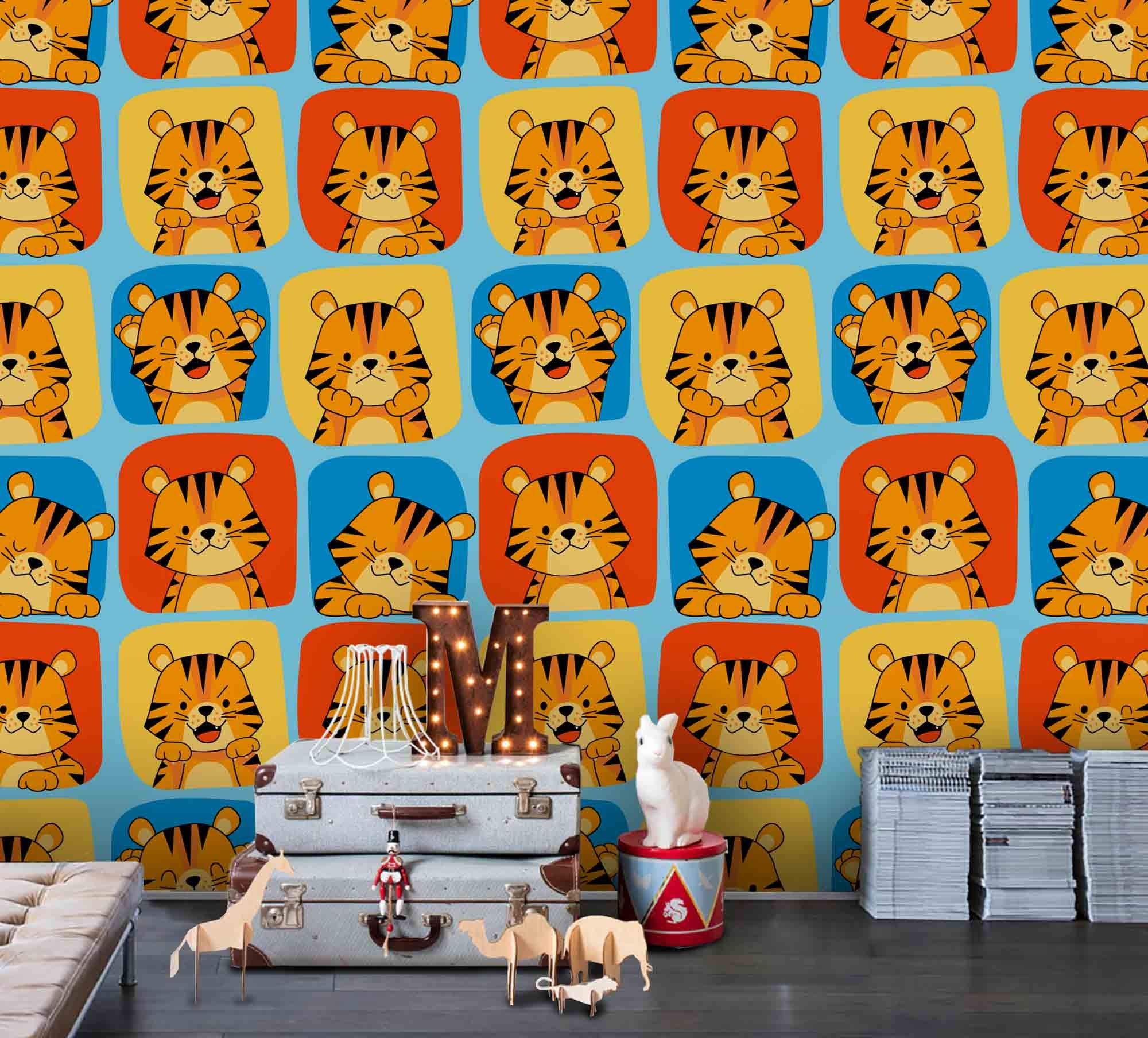 3D Cartoon Yellow Tiger Wall Mural Wallpaper A222 Lqh