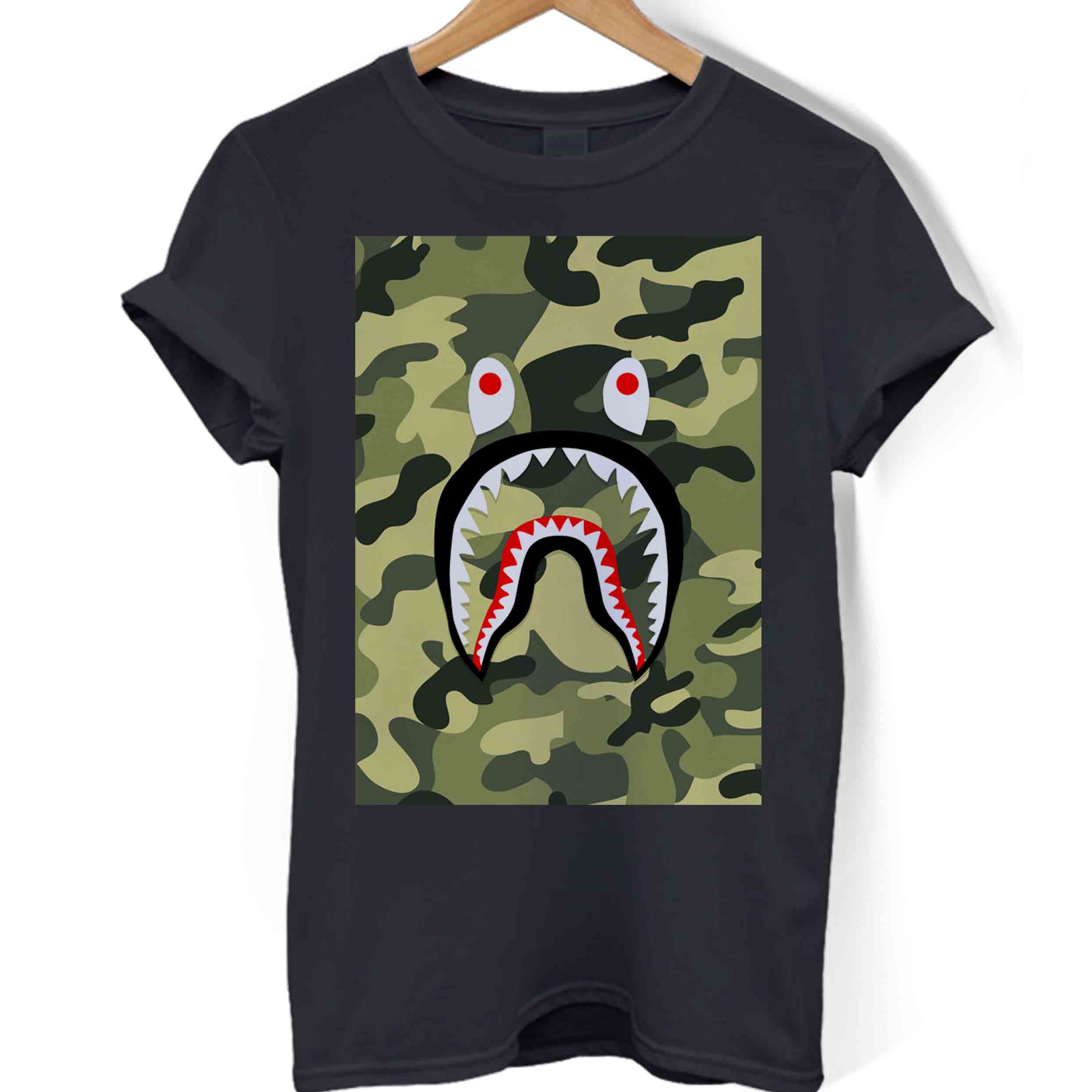 Bape Shark Green Camo Women T-Shirt