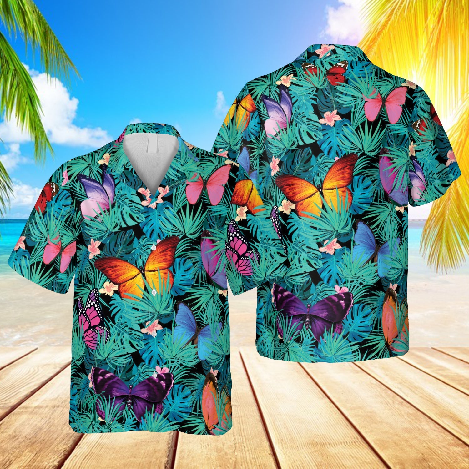 Butterflies Green Hawaiian Beach Outfit For Men Ha1628