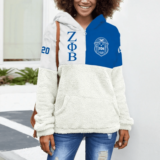 Zeta Phi Beta Half Style Block Borg Hoodie With Half Zip