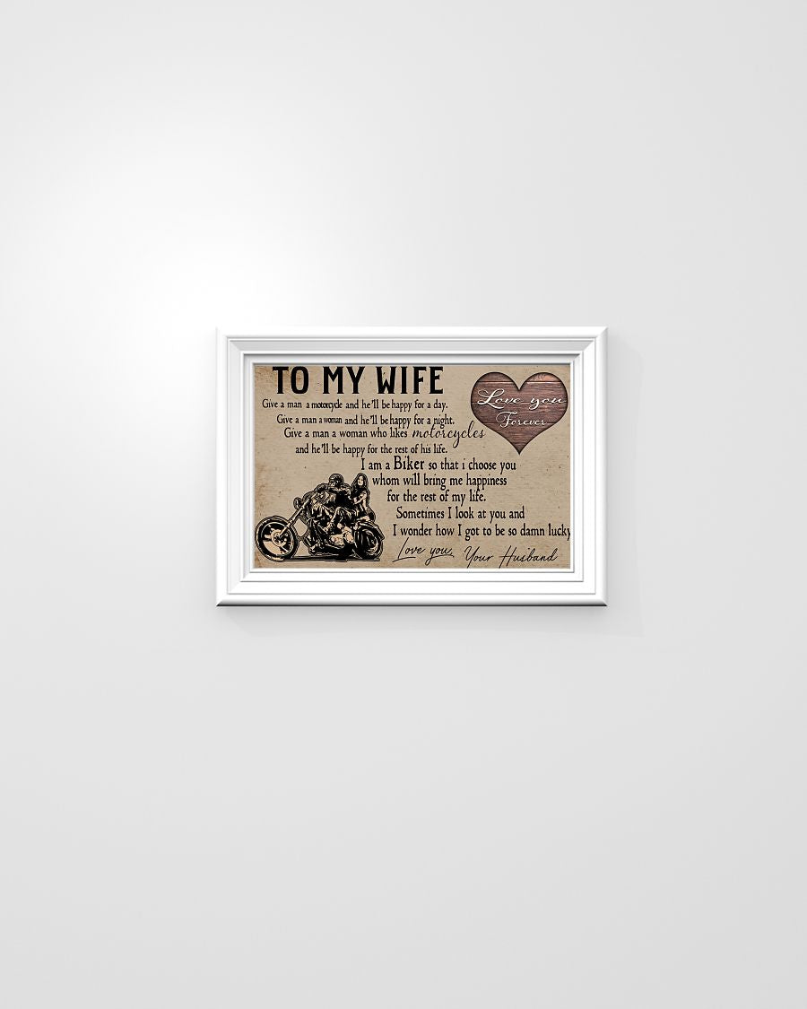 Biker Art, To My Wife Biker Horizontal Canvas And Poster – Gift For Wife | Wall Decor Visual Art