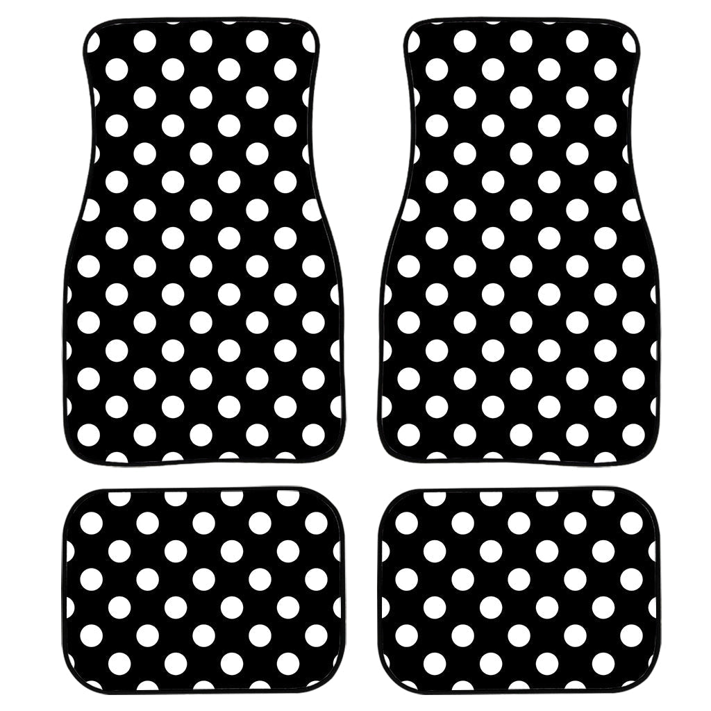 Black And White Polka Dot Pattern Print Front And Back Car Floor Mats, Front Car Mat