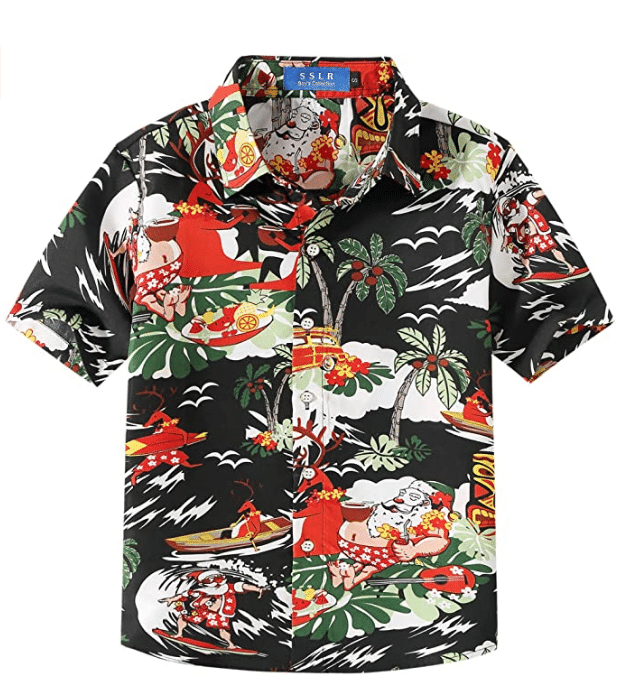 Christmas Hawaii Funny Santa Claus Party Tropical Black Button Up Shirt For Men Ha40101