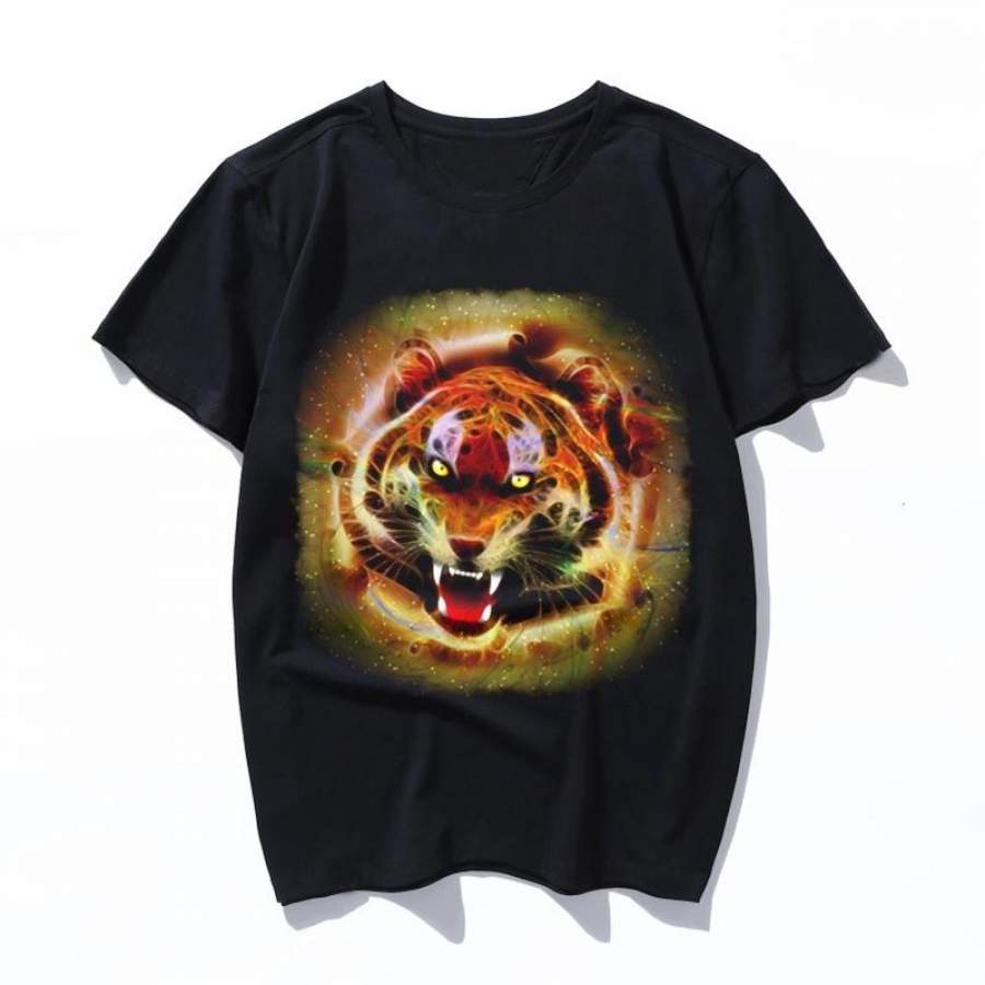 cosmic fire tiger roar cotton casual short sleeve men T shirt o-neck knitted comfortable fabric street style men t-shirt