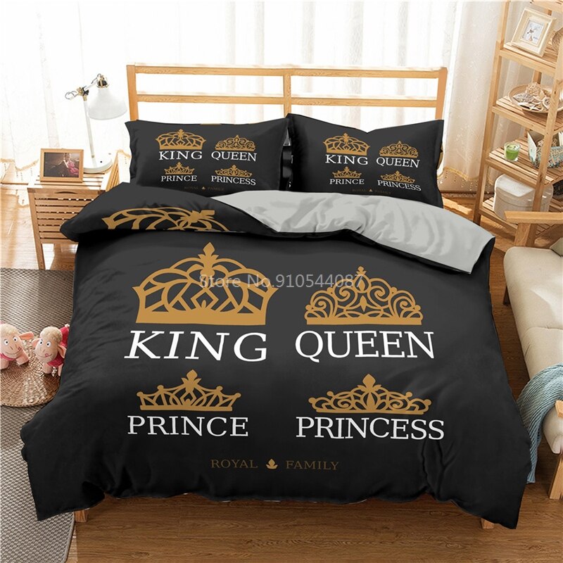 Black Queen King Couples Printed Bedding Set Lovers Pattern Bed Linen Duvet Cover Pillowcase Twin Queen King Size