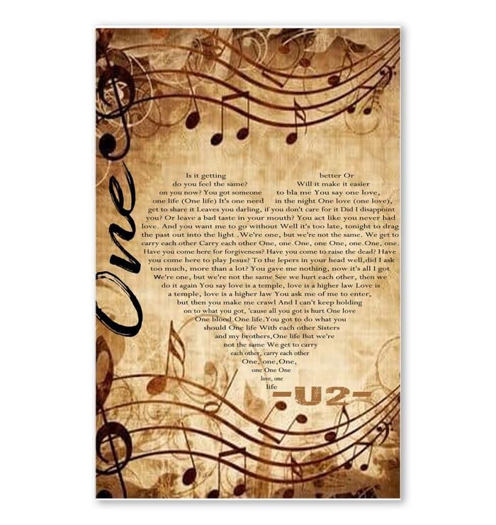 U2 One Lyric Heart Typography poster canvas poster canvas