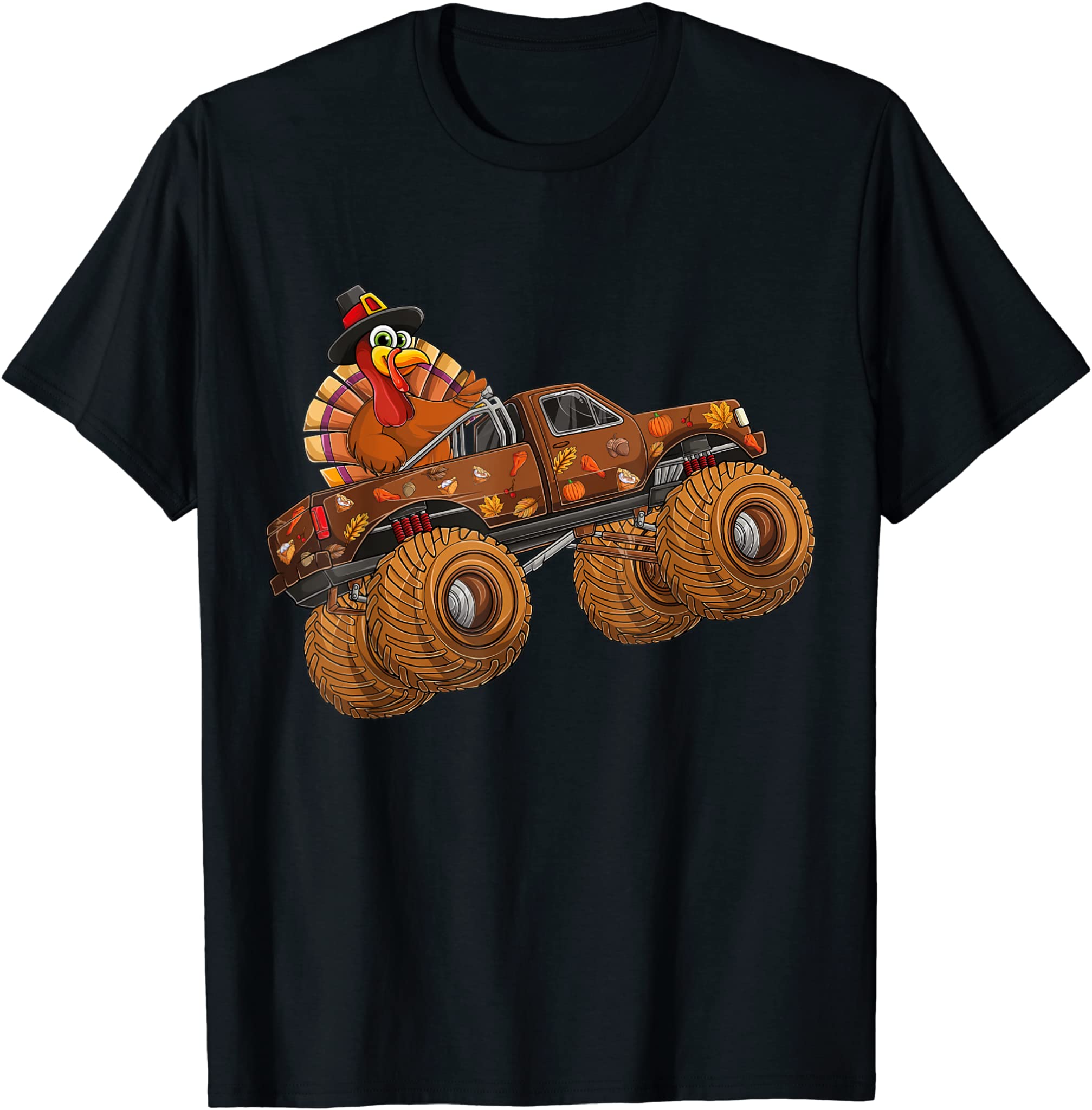 Funny Thanksgiving Turkey Day Riding Monster Truck Kids Boy T-Shirt