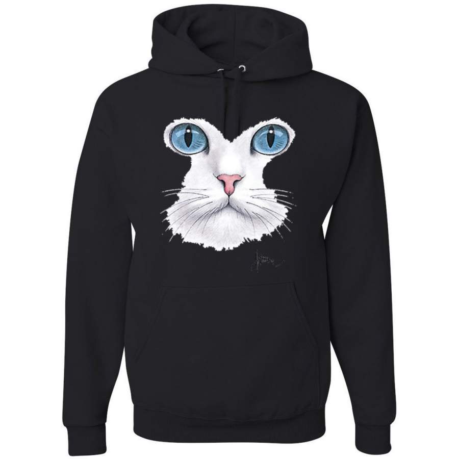 White Cat Face Animal Lover Graphic Hoodie Sweatshirt