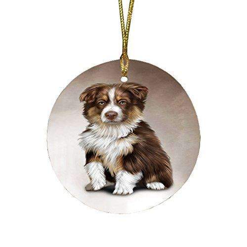 Australian Shepherd Brown Puppy Dog Round Christmas Ornament