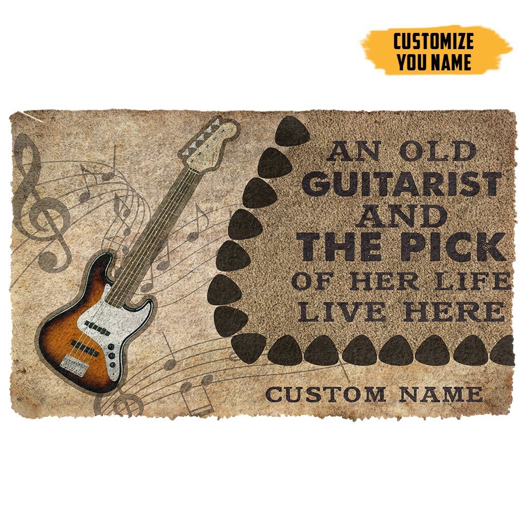 Gearhumans  Gearhuman 3D An Old Bass Guitarist And The Pick Of Her Life Custom Name Doormat