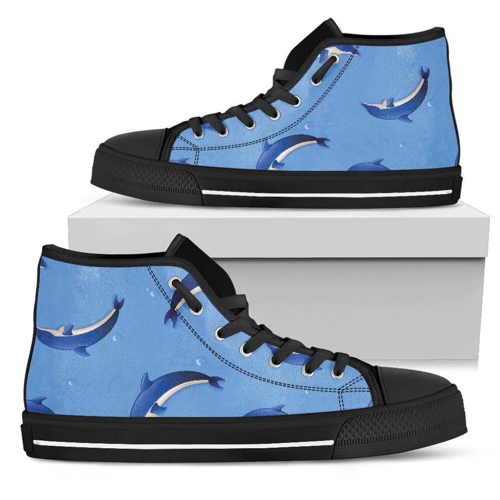 Dolphin Blue Print High Top Personalized Shoes Custom Name, Text For Women, Men