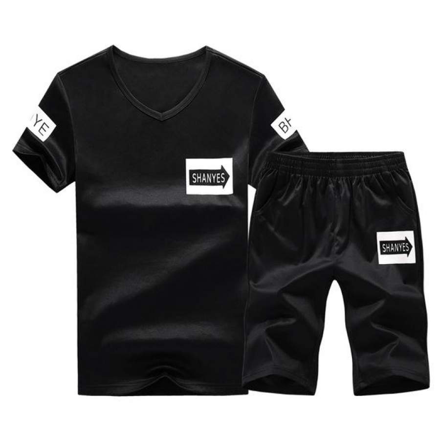 Summer V-Neck slim Set Men Sport wear Suits Casual Beach Suits Short T shirt Shorts Tracksuit Sets