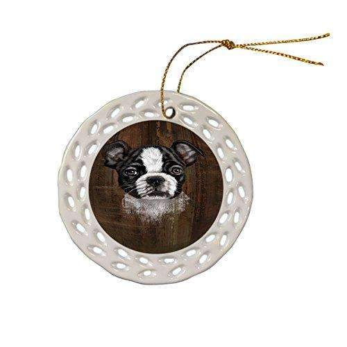 Rustic Boston Terrier Puppy Ceramic Doily Ornament Dpor48213