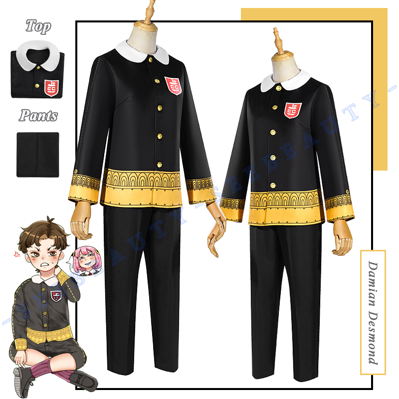 Spy X Family Anime Damian Desmond Cosplay Costumes Black School Uniform Anya Forger Classmate Syon Top Outfit Second Son Boy Men alx